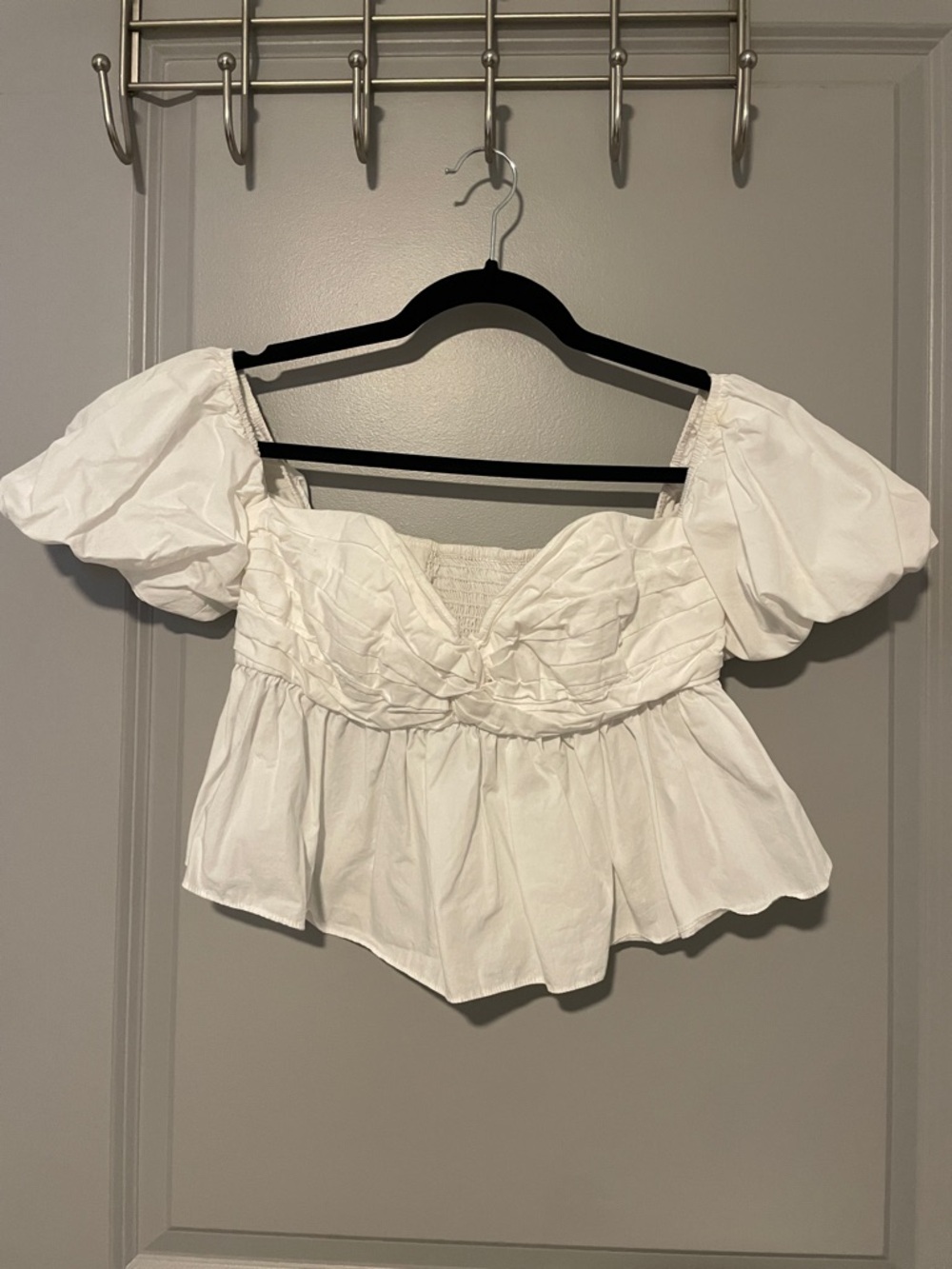 Zara White Puff Sleeve Peplum Crop Top - Women
